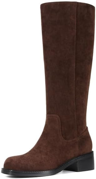 ZJA Knee High Boots Square Toe Boots Low Heel Wide Calf Flat Long Boots for Women Dress Chunky Co... | Amazon (US)