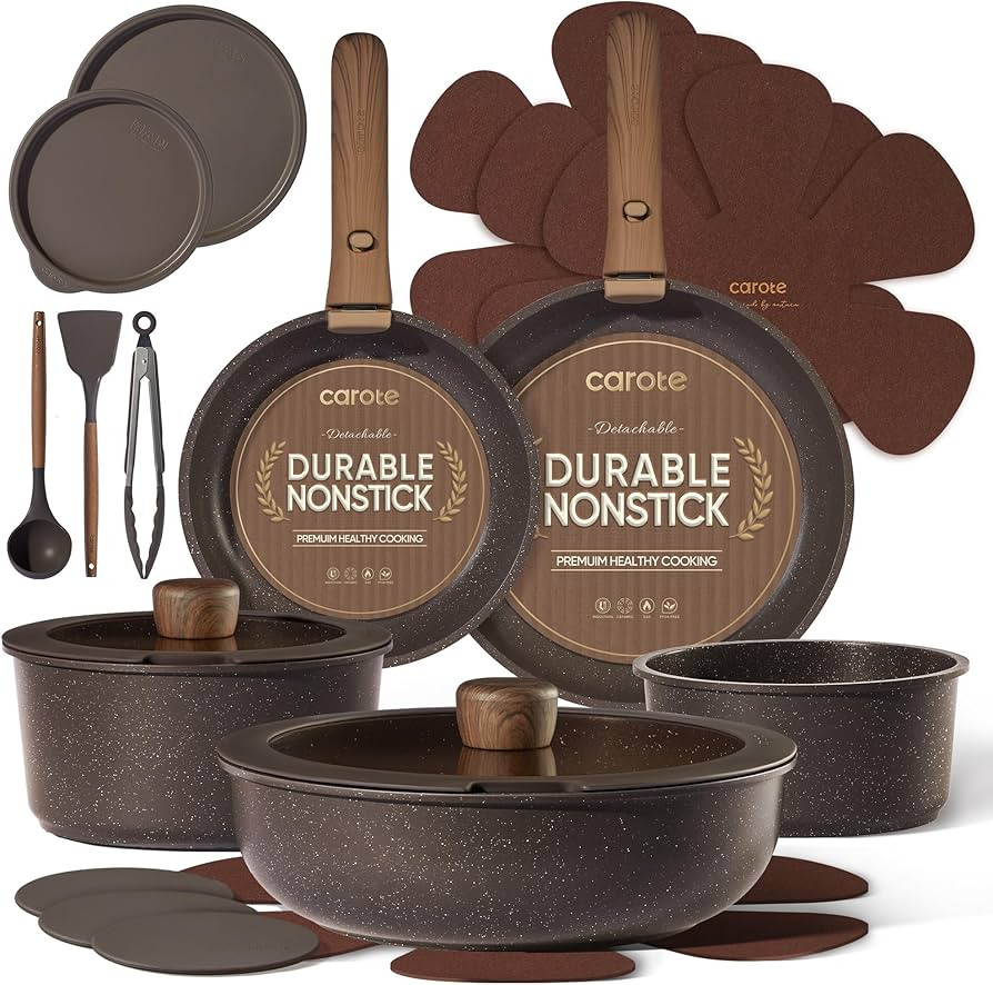 CAROTE 21PCS Pots and Pans Set Non Stick with Detachable Handle, Nonstick Cookware Sets, Cooking ... | Amazon (US)