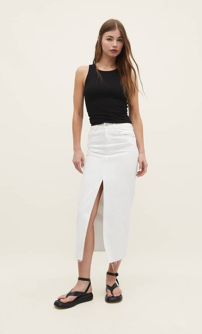 Long denim comfortable skirt | Stradivarius (UK)