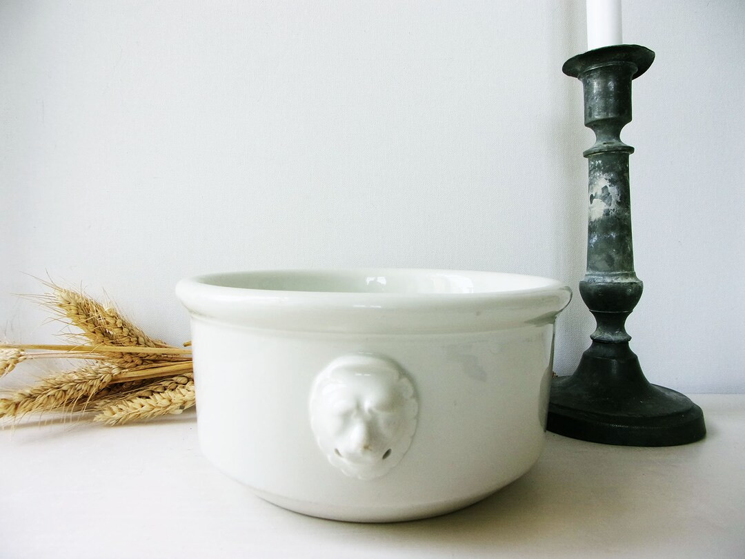 French Bowl White Ironstone Tureen Lion Head Antique Stamped MEHUN/France | Etsy (US)