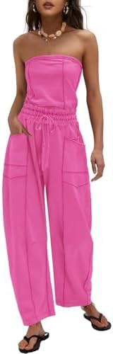 LAMISSCHE Womens Casual Strapless Jumpsuits off the Shoulder Summer Rompers Sleeveless One Piece ... | Amazon (US)