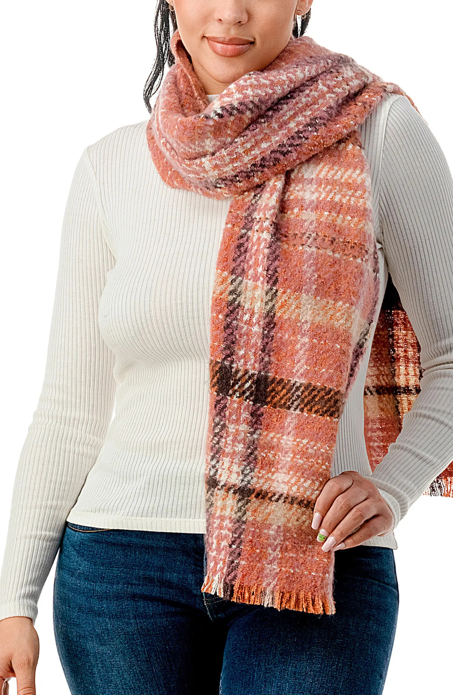 MARCUS ADLER Plaid Fringe Scarf | Nordstromrack | Nordstrom Rack