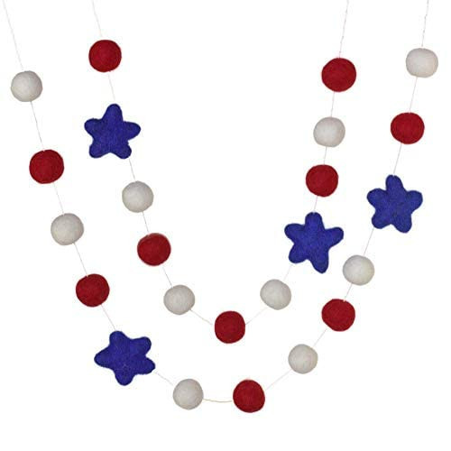 Fourth of July Garland- 6 ft String with 25 Adjustable Shapes, 1" Felt Balls, 2" Stars- Summer Memorial Day Decor, American Flag Mantle- Handmade by Matthew and Mae (Royal Blue/Red/White) | Amazon (US)