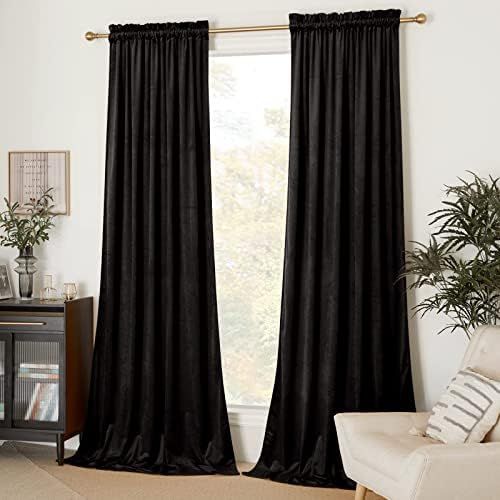 NICETOWN Black Velvet Blackout Curtains, Solid Heavy Matt Rod Pocket Drapes/Window Treatments for... | Amazon (US)
