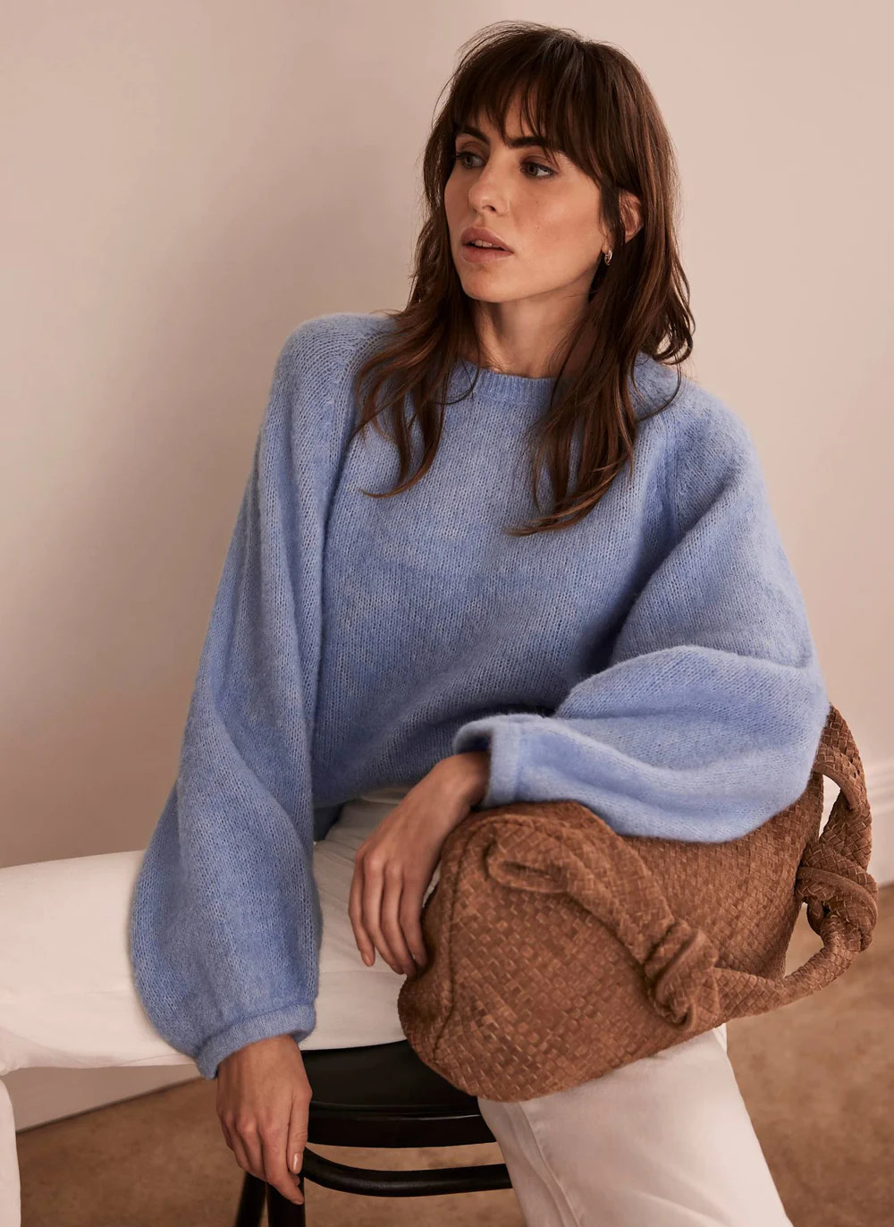 Nora Tan Woven Suede Knot Detail Bag | Mint Velvet