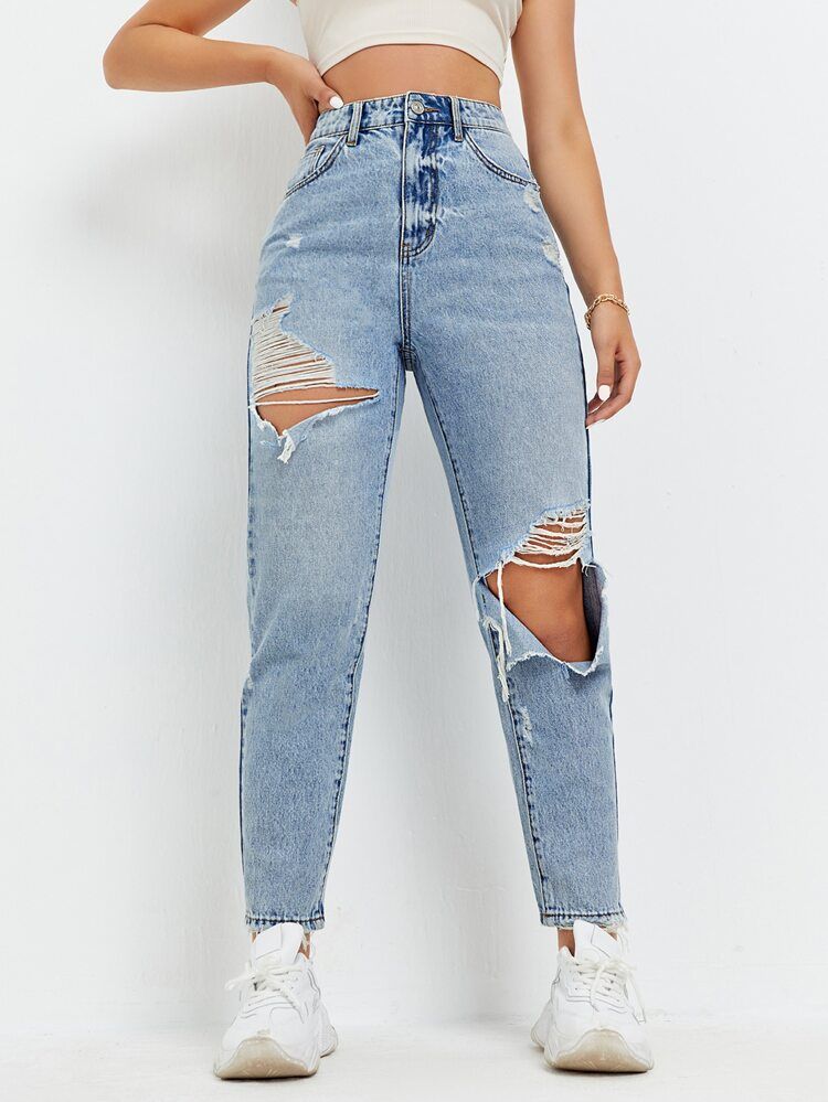 Ripped Detail Mom Jeans | SHEIN