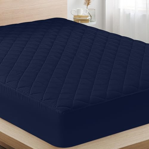 Utopia Bedding Quilted Fitted Mattress Pad, Queen Size, Elastic Fitted Mattress Topper Protector and Cover with Deep Pocket Stretches up to 16 Inches, Machine Washable (Navy) | Amazon (US)