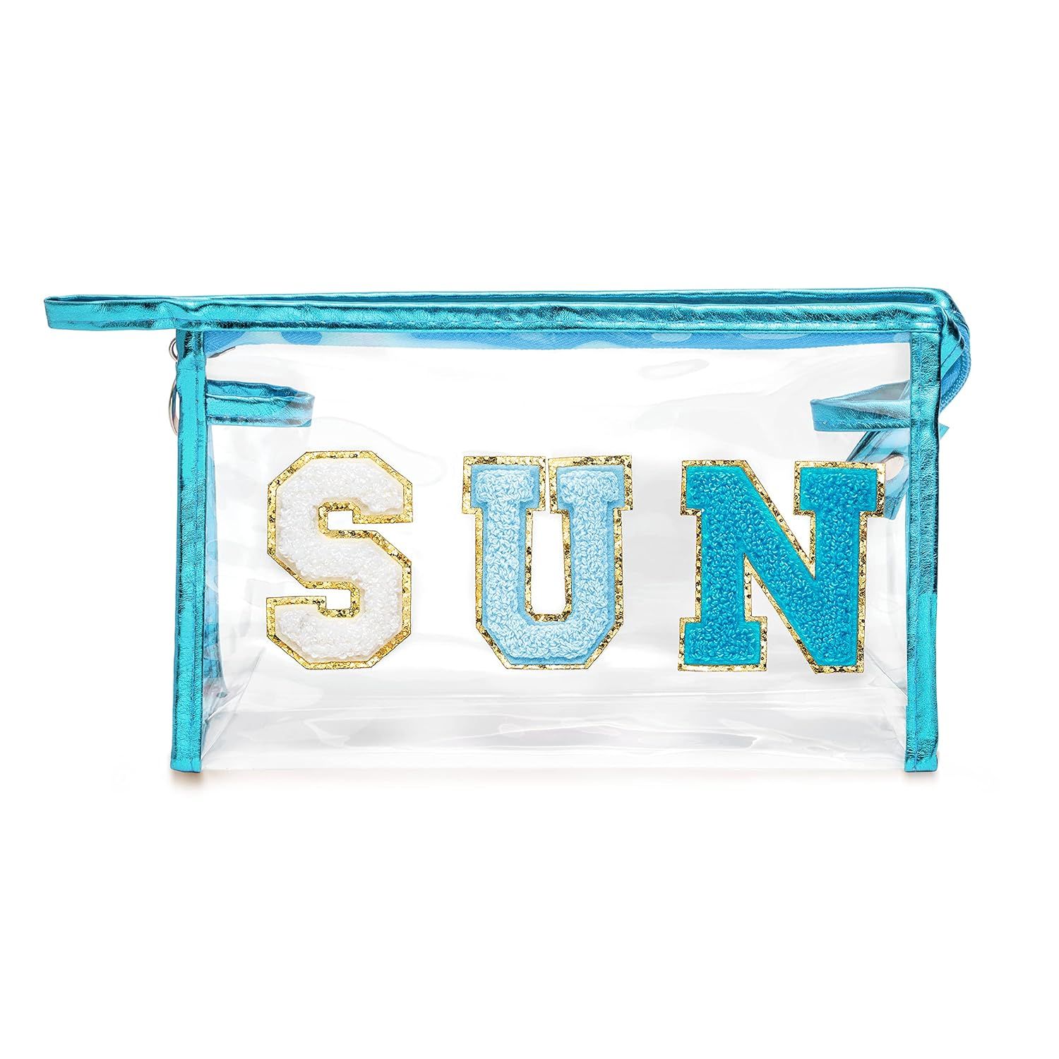 Y1tvei Preppy Patch SUN Varsity Letter Cosmetic Toiletry Bag Transparent PVC Zipper Makeup Bag Da... | Amazon (US)