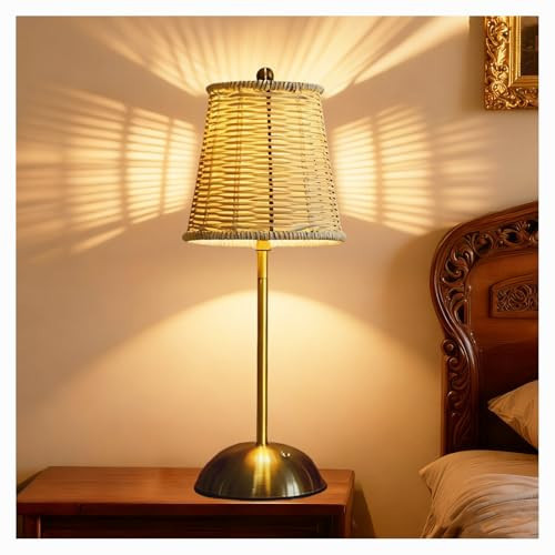 FunFlare Rattan Table Lamp，Rechargeable Reading Light，3 Color Table Lamp with Touch Dimmer LED Portable Lamp for Home Decor (Beige) | Amazon (US)