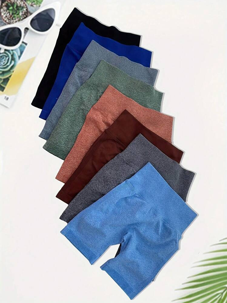 8pcs Women's Solid Color Casual Comfy Simple Sports Shorts | SHEIN