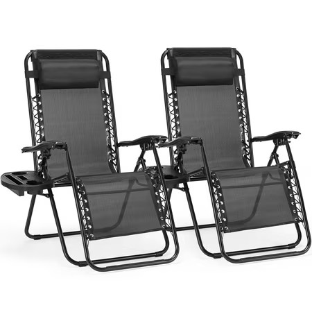 CONCETTA 2 Zero Gravity Lounge Chairs, Foldable Reclining Camping for Patio, Lawn, Beach, Black | Walmart (US)