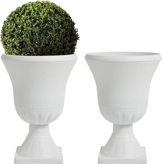 Worth Garden 2-Pack Plastic Urn Planters - 22'' Tall Round Classic Resin Flower Pots Pure White T... | Amazon (US)