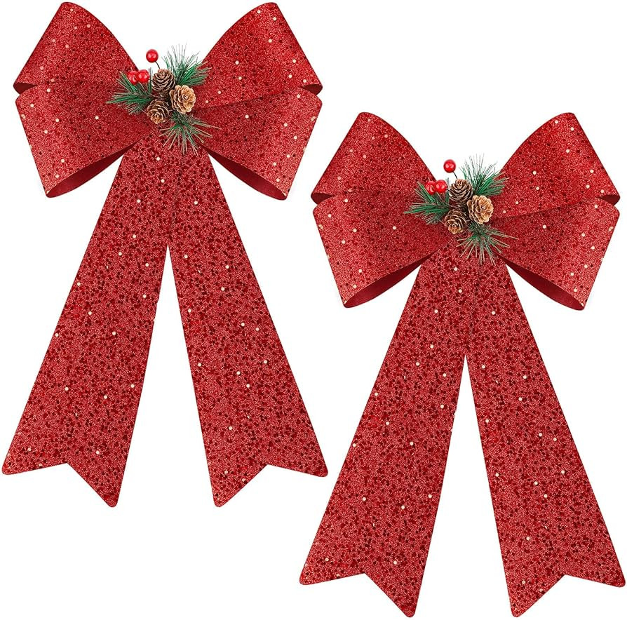 MCEAST 2 Pack Red Christmas Bows 12 x 18 Inches Xmas Wreaths Garland Bows with Pinecones for Chri... | Amazon (US)