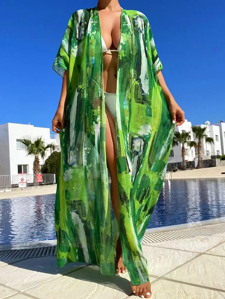 Allover Print Open Front Kimono | SHEIN