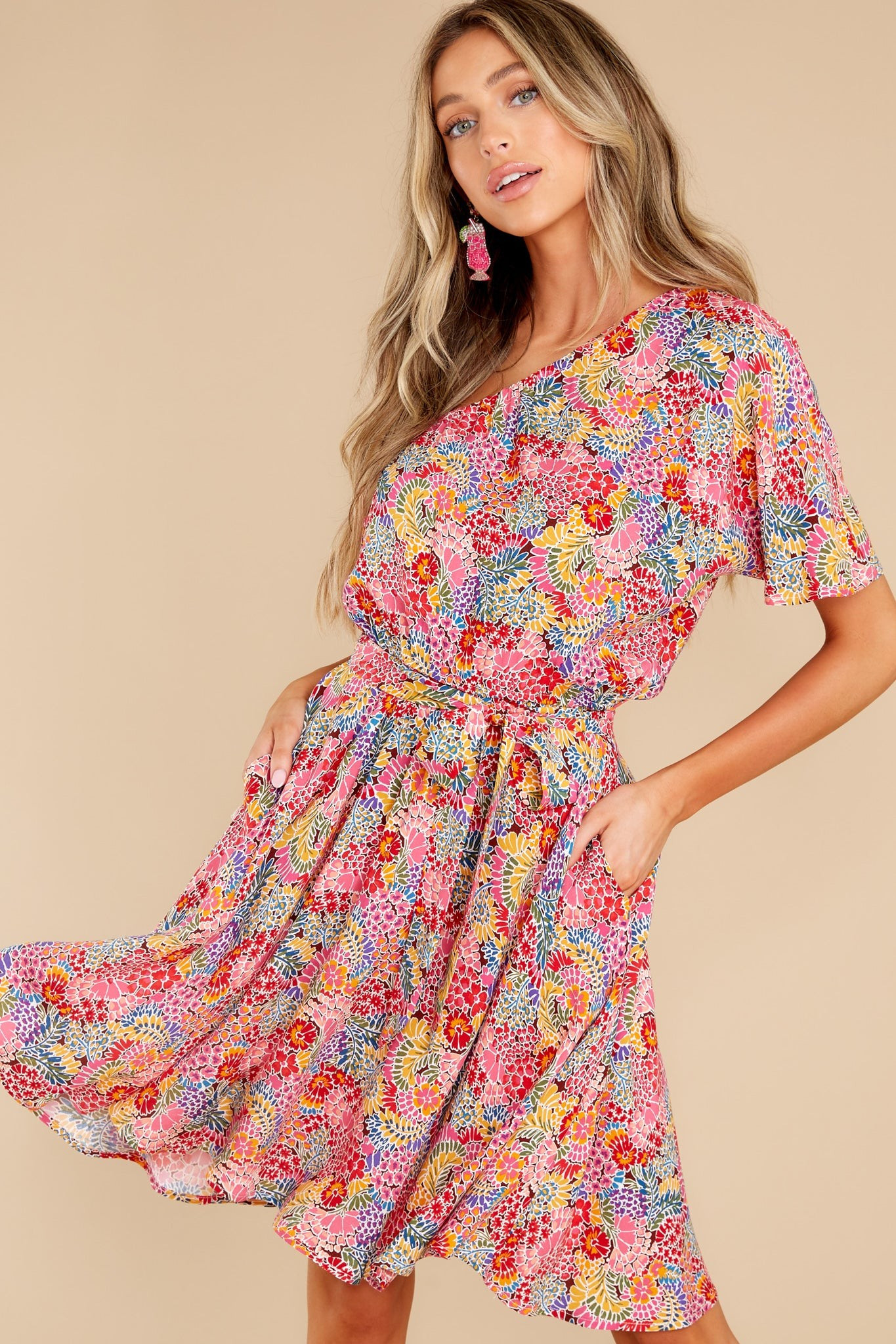 Good Times Ahead Pink Floral Print Dress | Red Dress 
