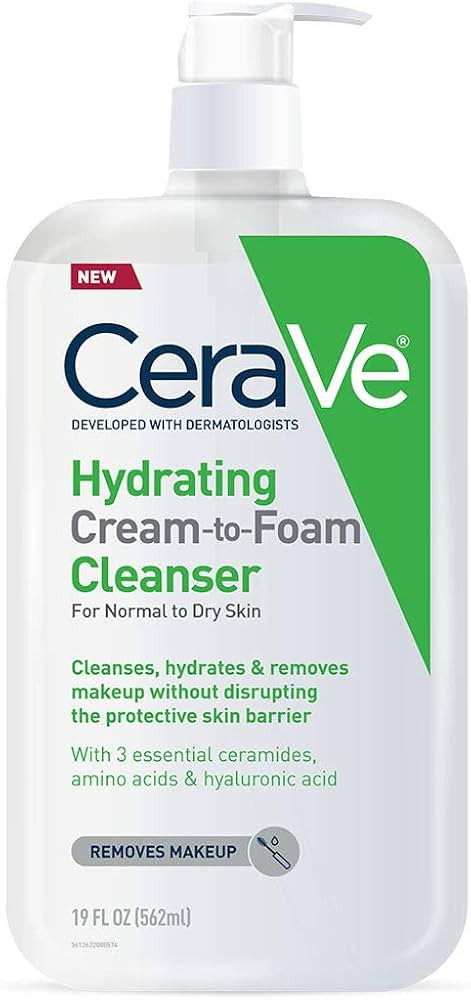 CeraVe Hydrating Cream-to-Foam Cleanser | Hydrating Makeup Remover and Face Wash With Hyaluronic ... | Amazon (US)