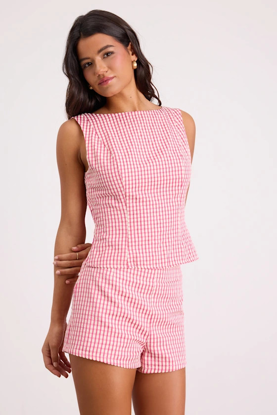 Harmony Pink Gingham High-Rise Shorts | Lulus