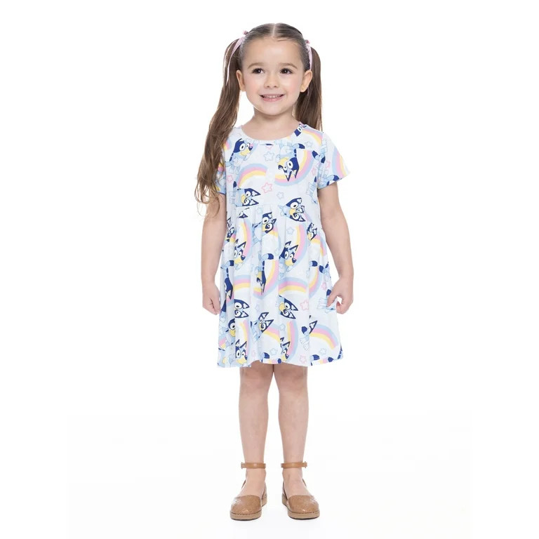 Bluey Toddler Girl Allover Print Dress with Short Sleeves, Sizes 12M-5T | Walmart (US)