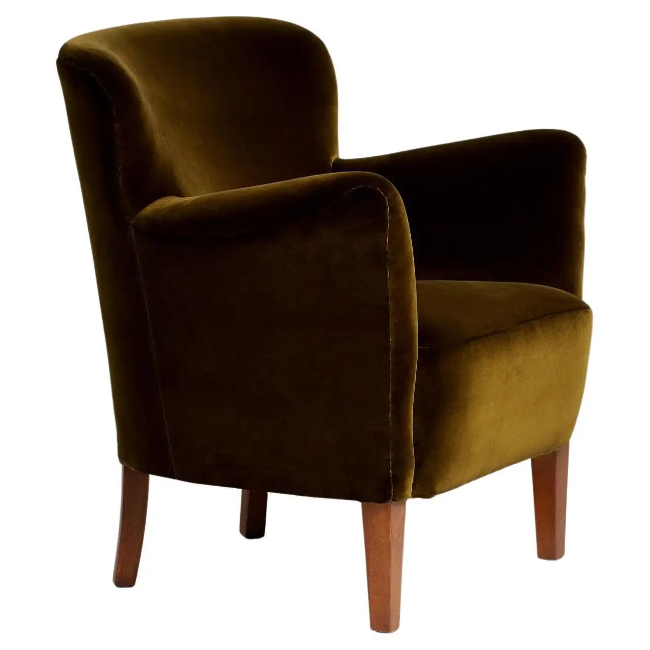 Vintage 1940s Birte Iversen Lounge Chair in Velvet Fabric | 1stDibs