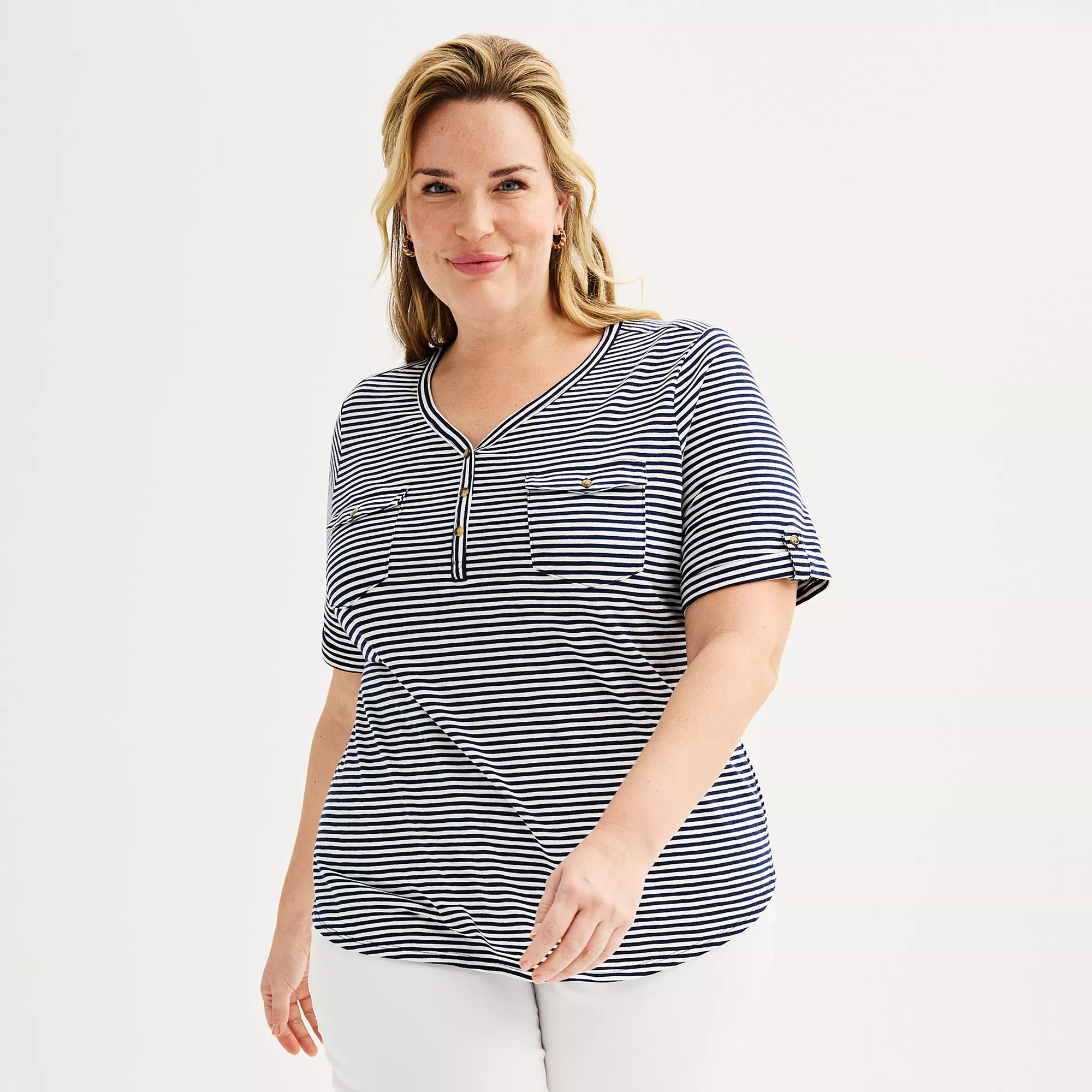 Plus Croft & Barrow® Elbow Sleeve Utility Henley Top | Kohl's