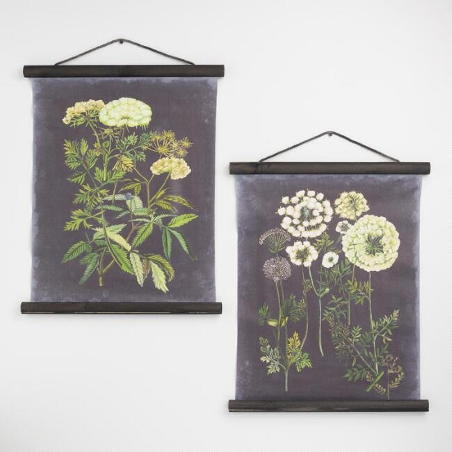 Black Botanical Linen Scroll Wall Hangings Set of 2 | World Market