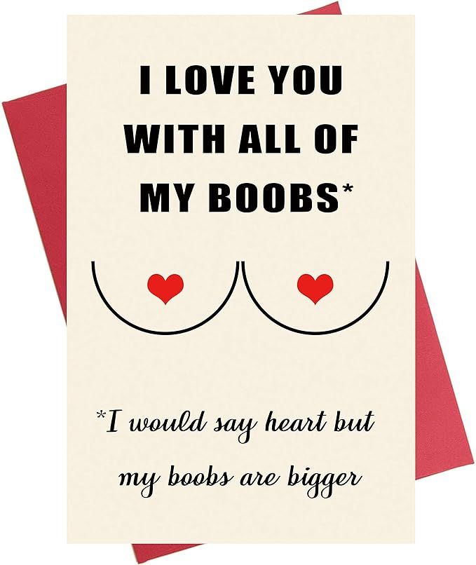 Funny Anniversary Card, Birthday Card, Love You with All of My Bo*bs Card for Boyfriend Husband H... | Amazon (US)