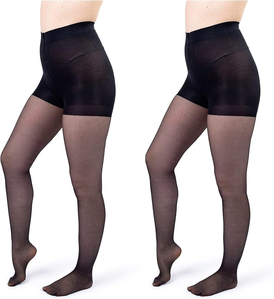 Silky Toes 2 Prs Control Top Pantyhose for Women, Run-Resistant Stockings with Tummy Control | Amazon (US)