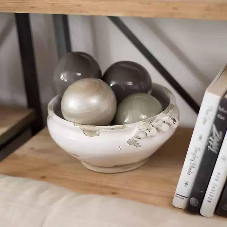 Distressed White Ceramic Decorative Bowl | Kirkland's Home