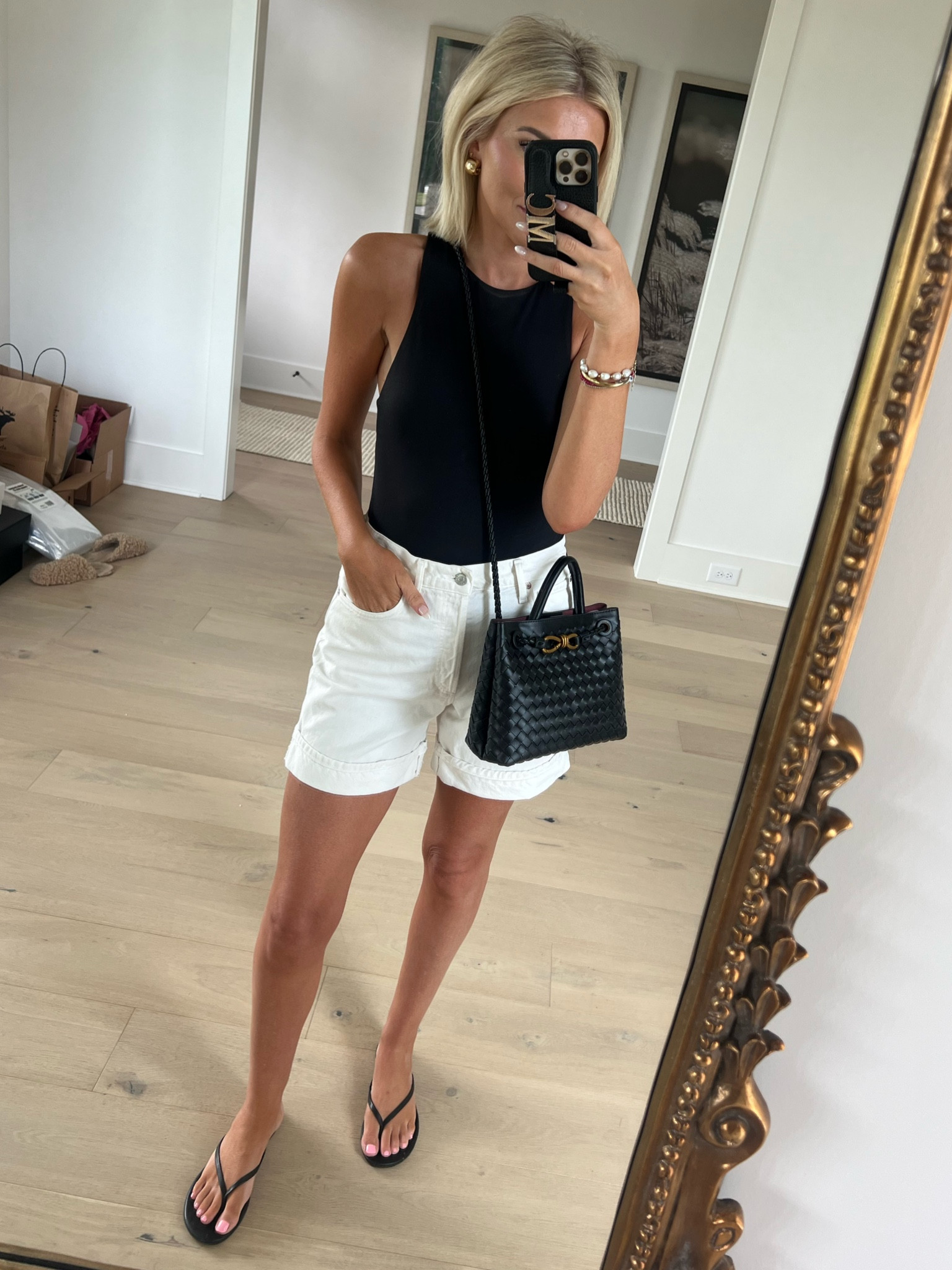 Amazon bodysuit size medium 
Agolde white high rise (longer) denim shorts for summer - true to size wearing 27
Favorite clean self Tanner linked 

#LTKFindsUnder50 #LTKStyleTip #LTKSeasonal