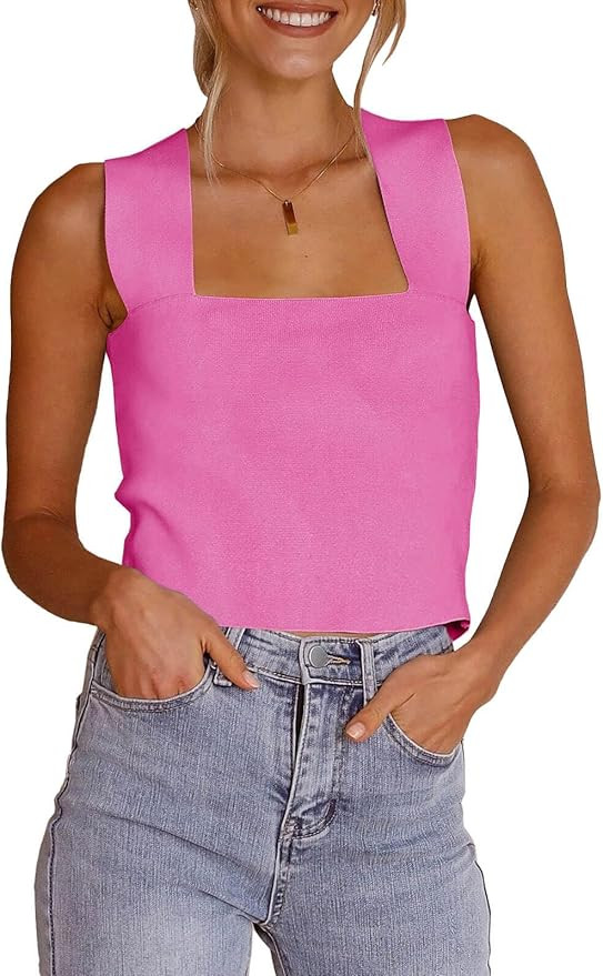 Zwurew Women's Knit Square Neck Tank Tops 2026 Summer Casual Sleeveless Sweater Fitted Shirts Tan... | Amazon (US)
