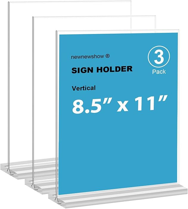 newnewshow 8.5x11 Acrylic Sign Holder 3 Pack Vertical Double-Sided Display (Optional 8.5x11 8.5x5... | Amazon (US)