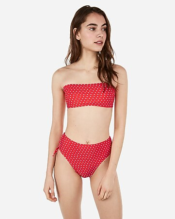 printed clean finish bandeau bikini top | Express