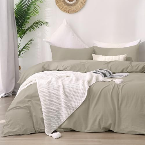 ATsense Duvet Cover Twin Size, 100% Washed Cotton, Linen Feel, Beige Comforter Cover, 3 Pieces Bedding Set, Soft and Breathable, Premium Luxury Hotel Style, Farmhouse Style | Amazon (US)