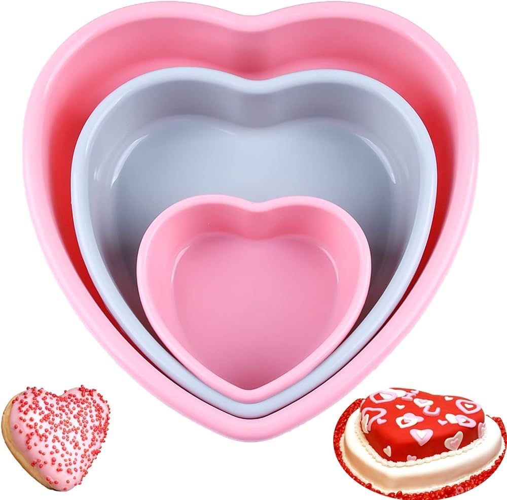 Rhoxshy Heart Shaped Cake Pans 3pcs, Silicone Molds Heart Baking Pans, 5" 8" 10" Heart Cake Mold ... | Amazon (US)