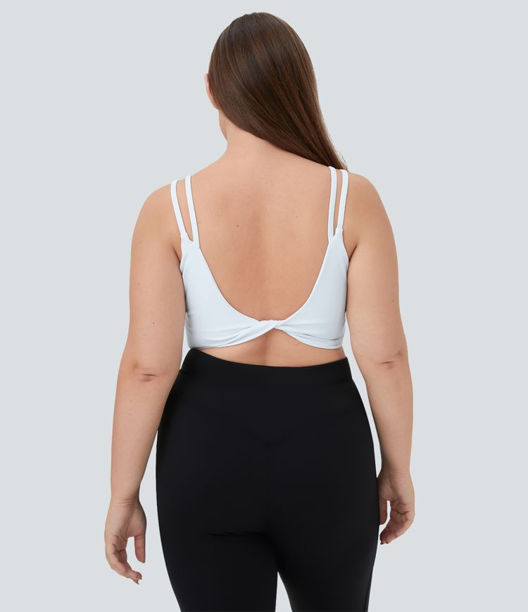 Women’s Double Straps Backless Twisted Workout Plus Size Cropped Tank Top - Halara | HALARA