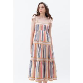 Color Block Stripe Tie-Strap Maxi Dress | Chicwish