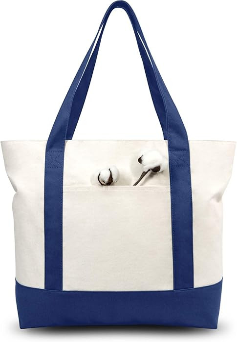 TOPDesign 1-Pack Canvas Tote Bag with an External Pocket, Reusable Grocery Shopping Bag, Top Zipp... | Amazon (US)