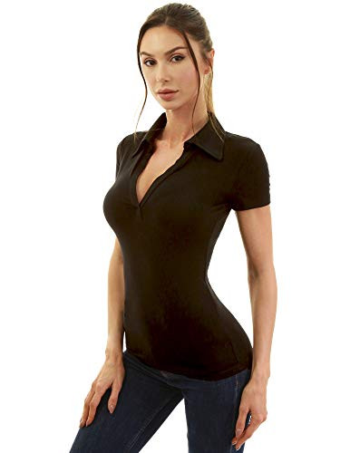 Am\u00e9lieBoutik Women Collared V Neck Short Sleeve Polo Shirt | Amazon (US)
