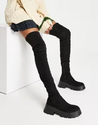 ASOS DESIGN Kingsley over the knee boot in black micro | ASOS (Global)