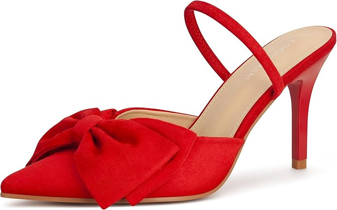 LOOPCHARM Women's Closed Pointed Toe Slingback Pumps with Big Bow Elastic Strap 3.5 Inch Stiletto... | Amazon (US)