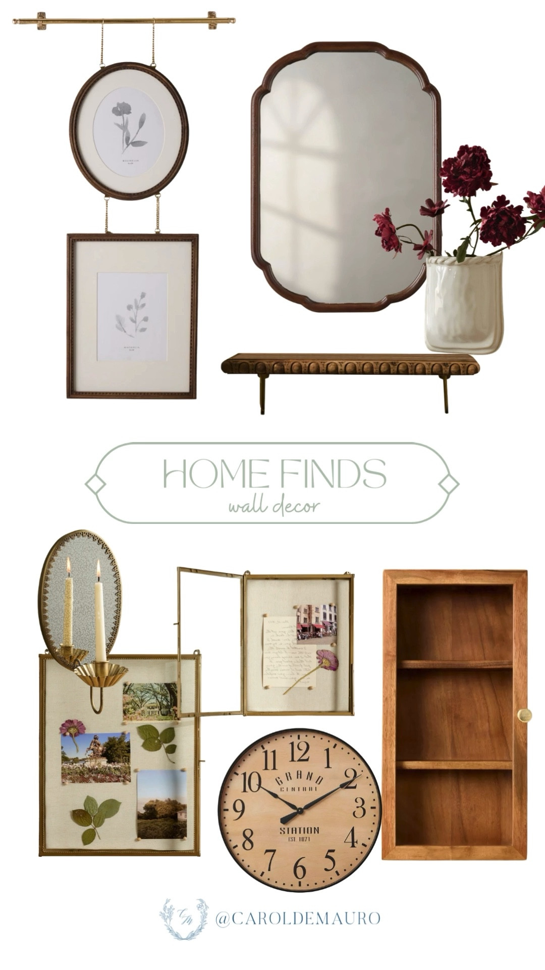You can create a warm welcome by layering this scalloped wood mirror above a beaded wall shelf styled with a few favorite stems. Adding a brass hanging frame set and a classic station clock will give your entryway that curated, lived-in feel as soon as you walk through the door.

modern vintage, gallery wall inspo, bedroom decor, home makeover, living room aesthetic, accent wall makeover, interior design, target home

#LTKU #LTKHome #LTKSeasonal