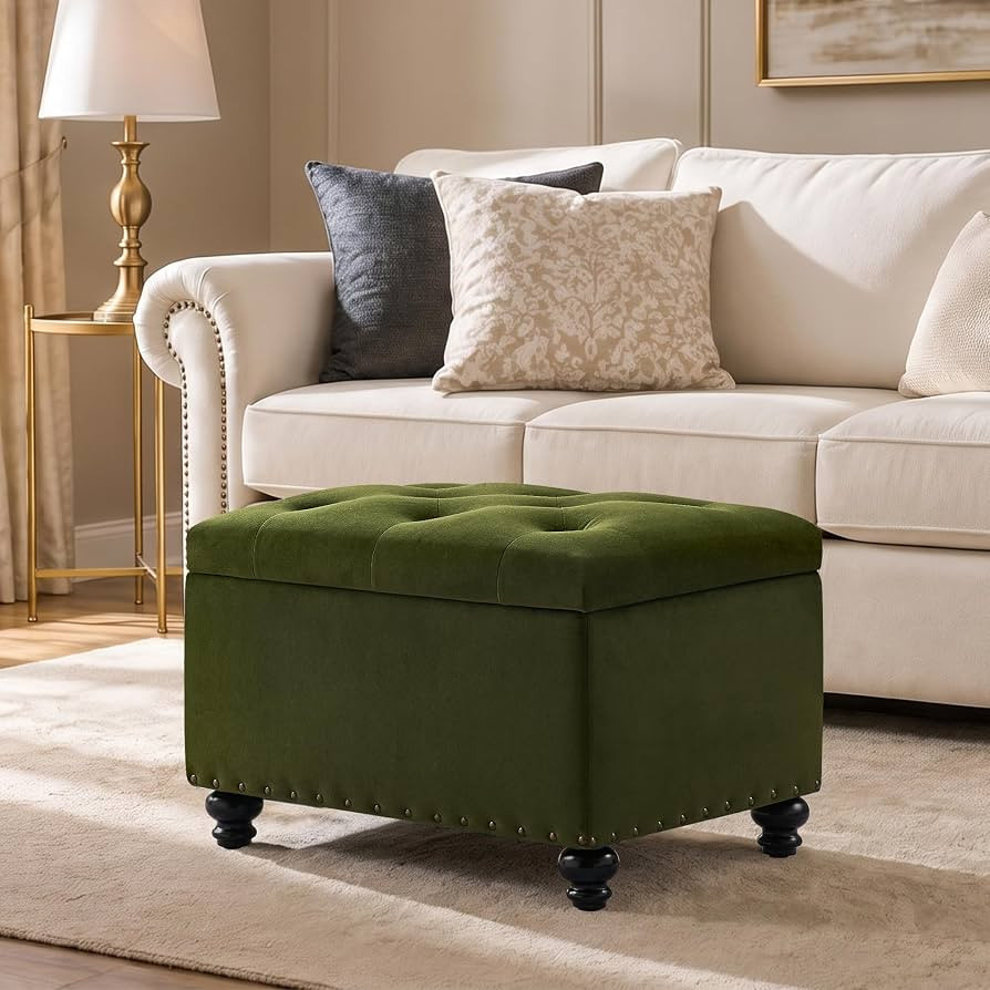 Zihanhome Velvet Storage Ottoman Bench, Button Tufted Ottoman with Hidden Storage, Upholstered Fo... | Amazon (US)