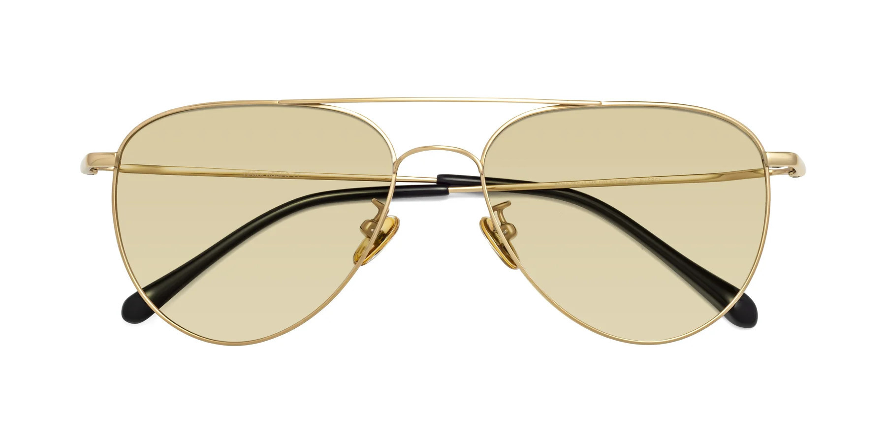 Gold Classic Titanium Aviator Tinted Sunglasses with Light Champagne Sunwear Lenses | Yesglasses