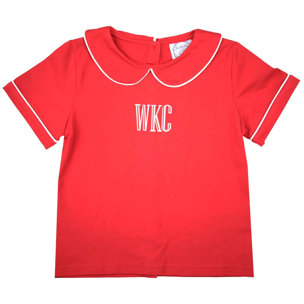 Unisex Red Peter Pan Knit Short-Sleeve Shirt | The Bella Bean