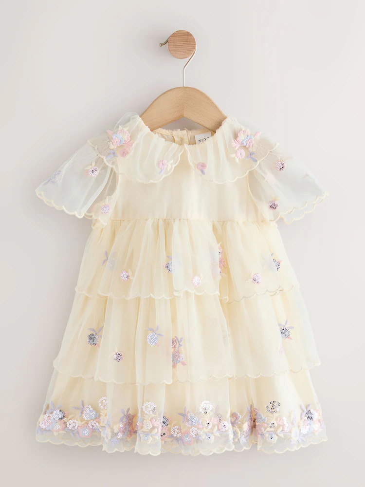 Cream Embroidered Mesh Dress (3mths-7yrs) | Next US