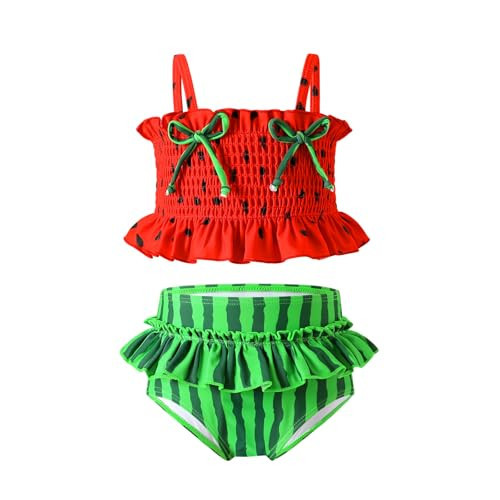 YOUNGER TREE Toddler Swimsuit Girl Two Piece Bikini Set with Lined Bottoms and Adjustable Straps for Baby Bathing Suit(Watermelon,12-18 Months) | Amazon (US)