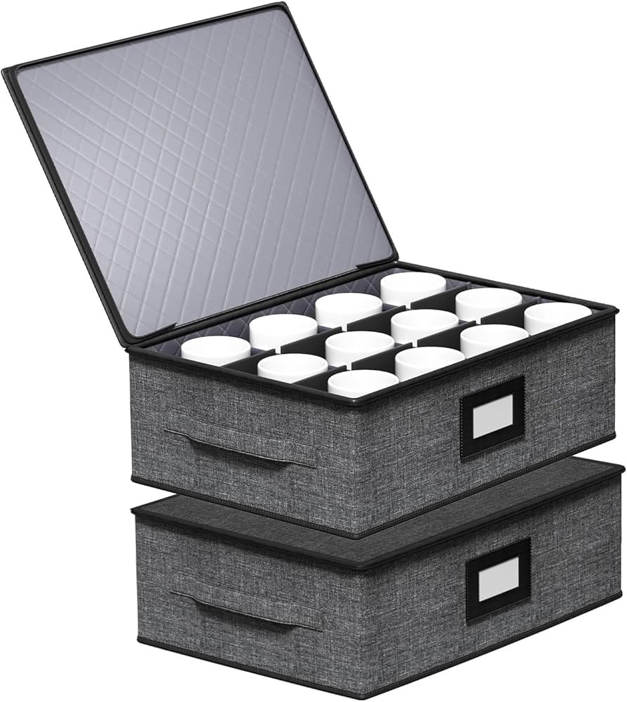 Aokeyee 2-Pack Cup and Mug Storage Box, Hard Shell China Storage Containers - Holds 24 Coffee Mug... | Amazon (US)