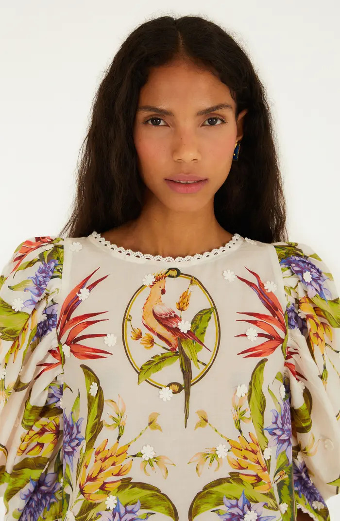 Tropical Print Lace Trim Top | Nordstrom