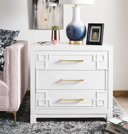 Safavieh Home Raina White and Gold 3-drawer Chest | Amazon (US)