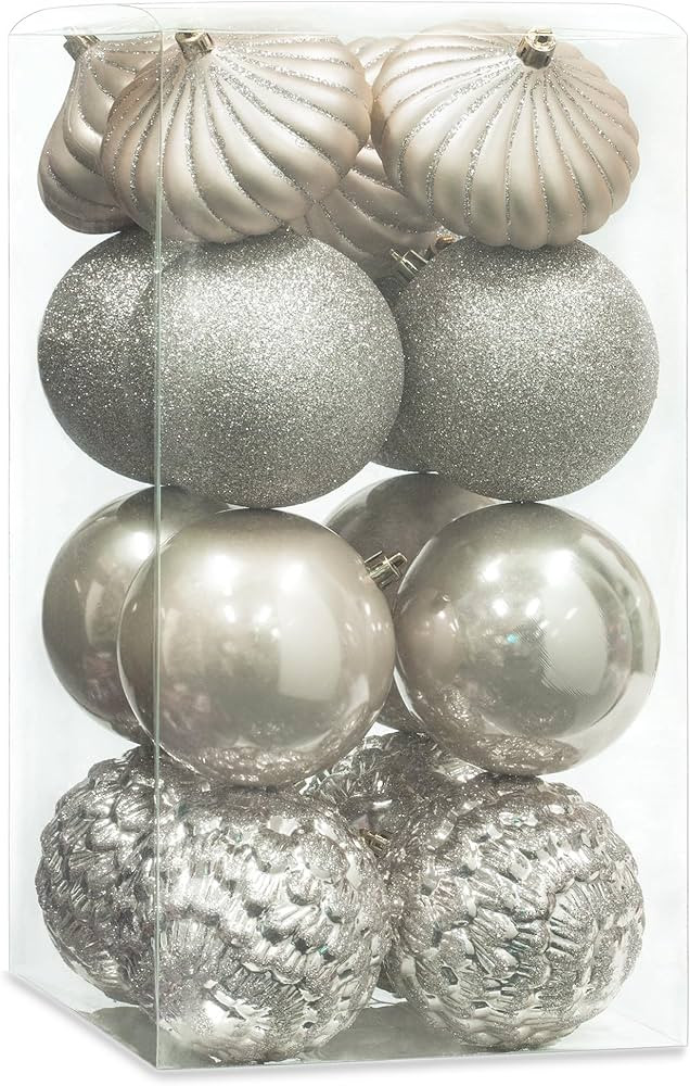 KI Store Large Christmas Baubles 16pcs 100mm Ivory Shatterproof Christmas Tree Decorations for Xm... | Amazon (UK)